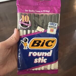 Bic 1991 Round Stic Med Point Ball Pens Black Pack With 10 Vintage NOS